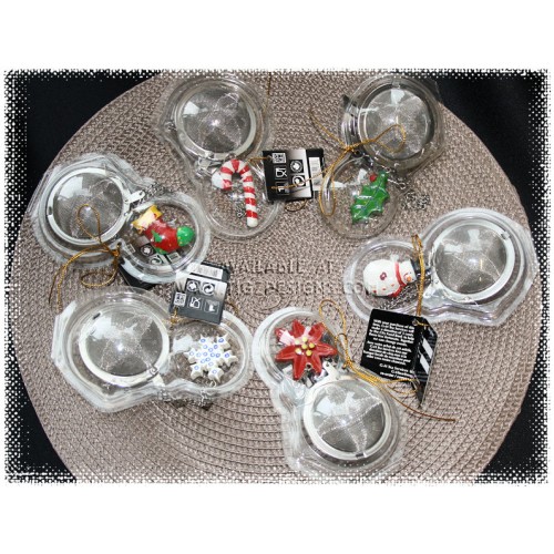 Assorted Christmas 2" Tea Strainer Balls - 18/8 Grade Stainless Steel